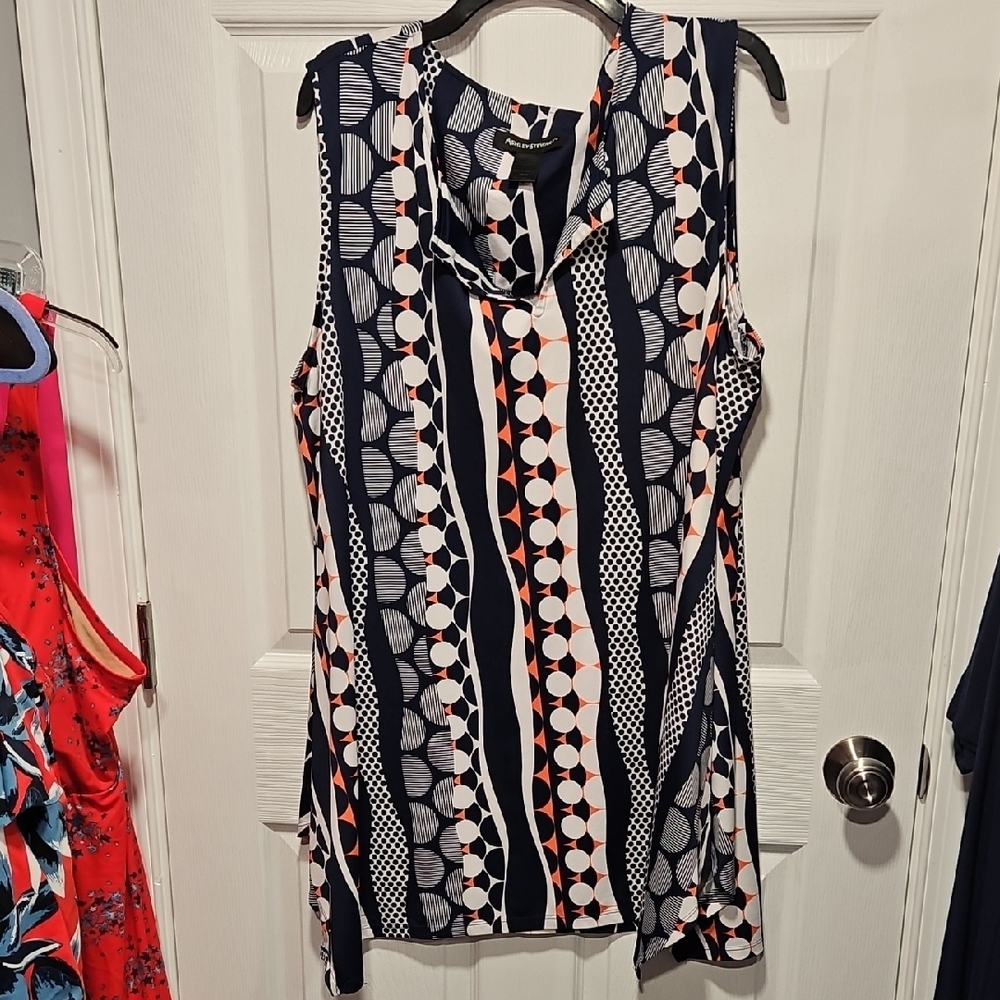 Ashley Stewart Navy and White Geometric Blouse